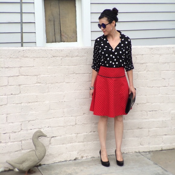 H&M Dresses & Skirts - H&M Red & Black Cotton Polkadot Skirt